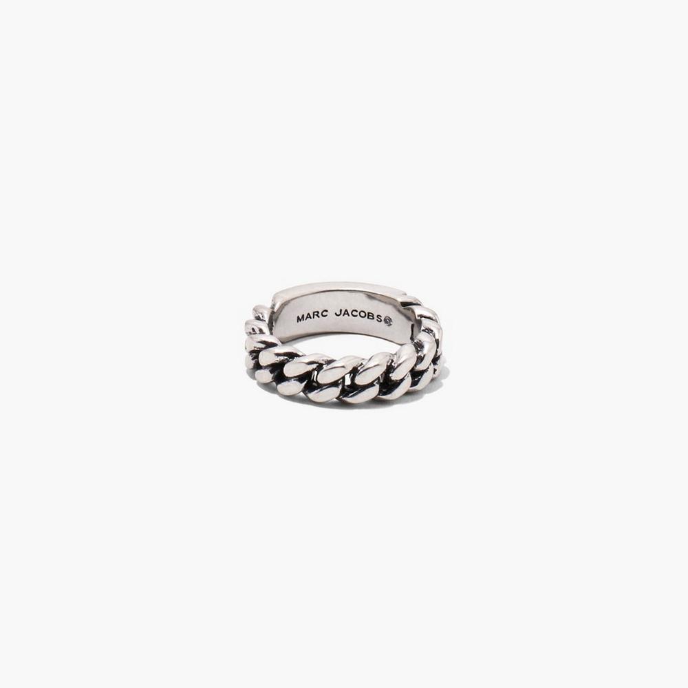 Marc Jacobs Barcode Monogram ID Chain Women's Ring Aged Silver  Australia |  NVB-387645