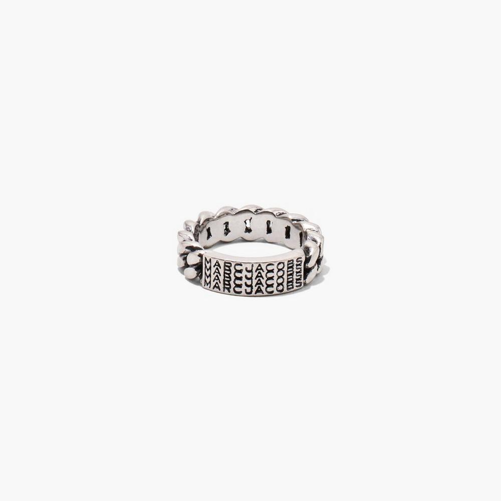 Marc Jacobs Barcode Monogram ID Chain Women\'s Ring Aged Silver  Australia |  NVB-387645