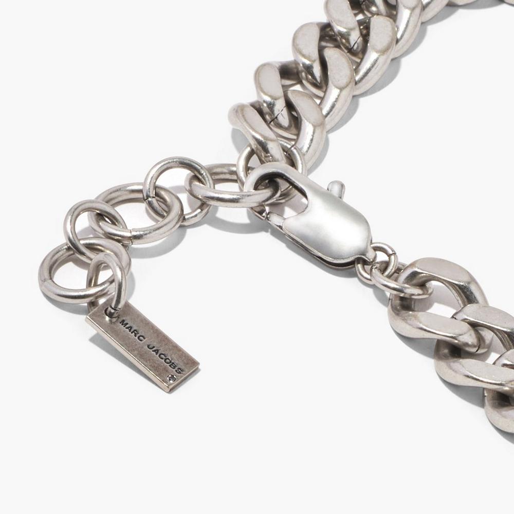 Marc Jacobs Barcode Monogram ID Chain Women's Necklace Aged Silver  Australia |  PZG-103269