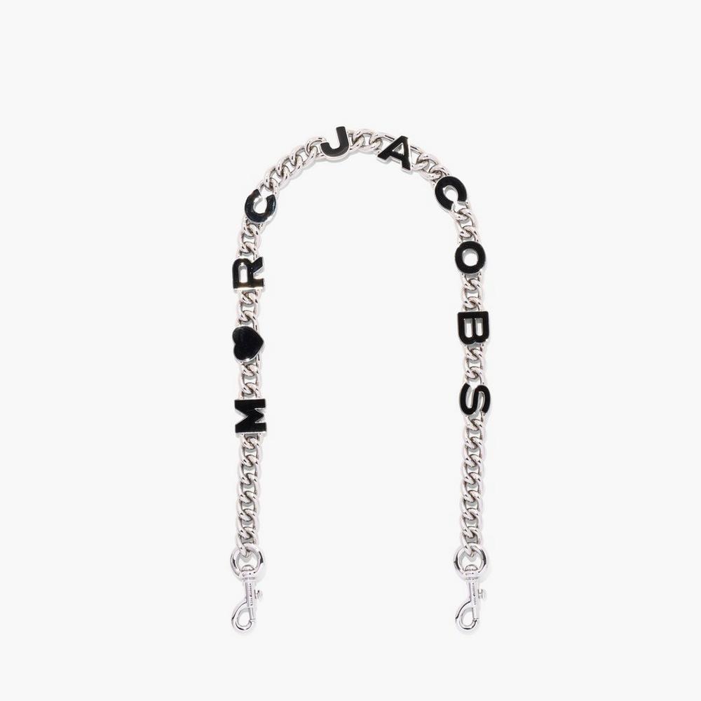 Marc Jacobs Heart Charm Chain Shoulder Women\'s Strap Black / Silver  Australia |  MHJ-608794