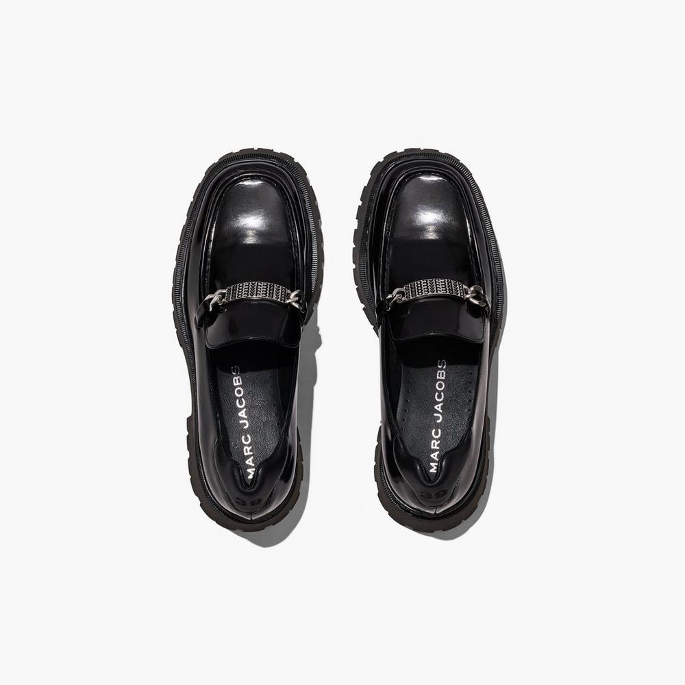 Marc Jacobs Leather Barcode Monogram Women's Loafer Black  Australia |  ZIE-178594