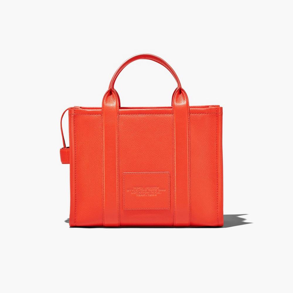 Marc Jacobs Leather Medium Women's Tote Bag Electric Orange  Australia |  CZJ-075829