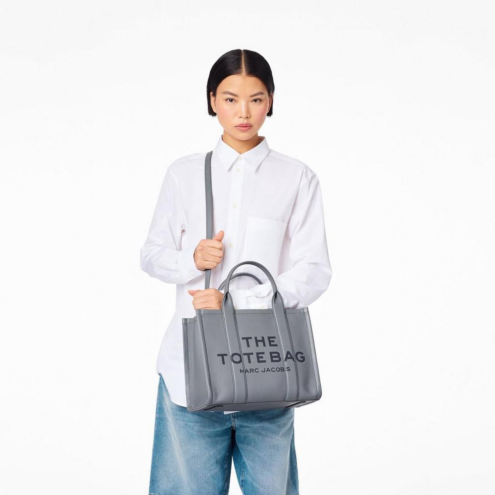 Marc Jacobs Leather Medium Women's Tote Bag Wolf Grey  Australia |  SXF-862413