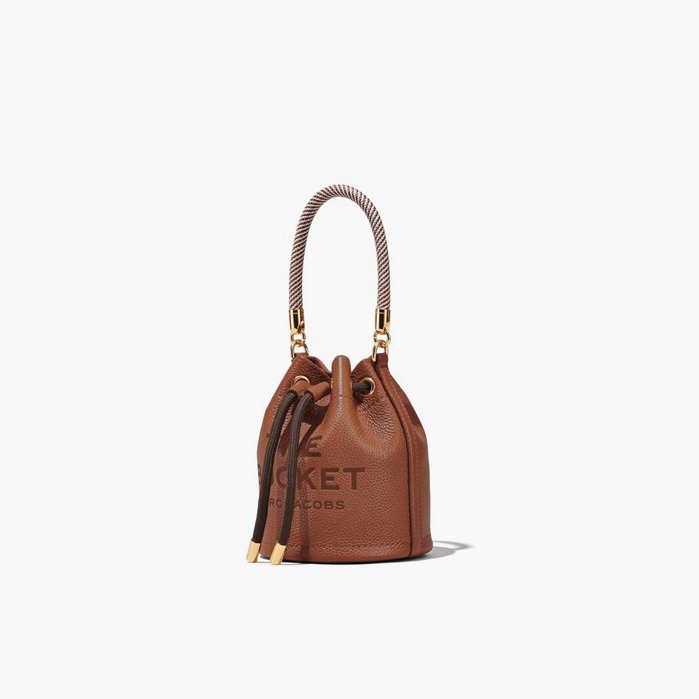 Marc Jacobs Leather Micro Women's Bucket Bag Brown  Australia |  MUS-804963