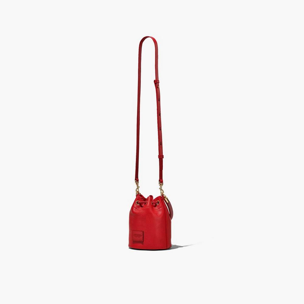 Marc Jacobs Leather Micro Women's Bucket Bag True Red  Australia |  UQW-139650