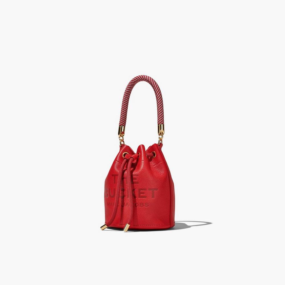 Marc Jacobs Leather Micro Women's Bucket Bag True Red  Australia |  UQW-139650