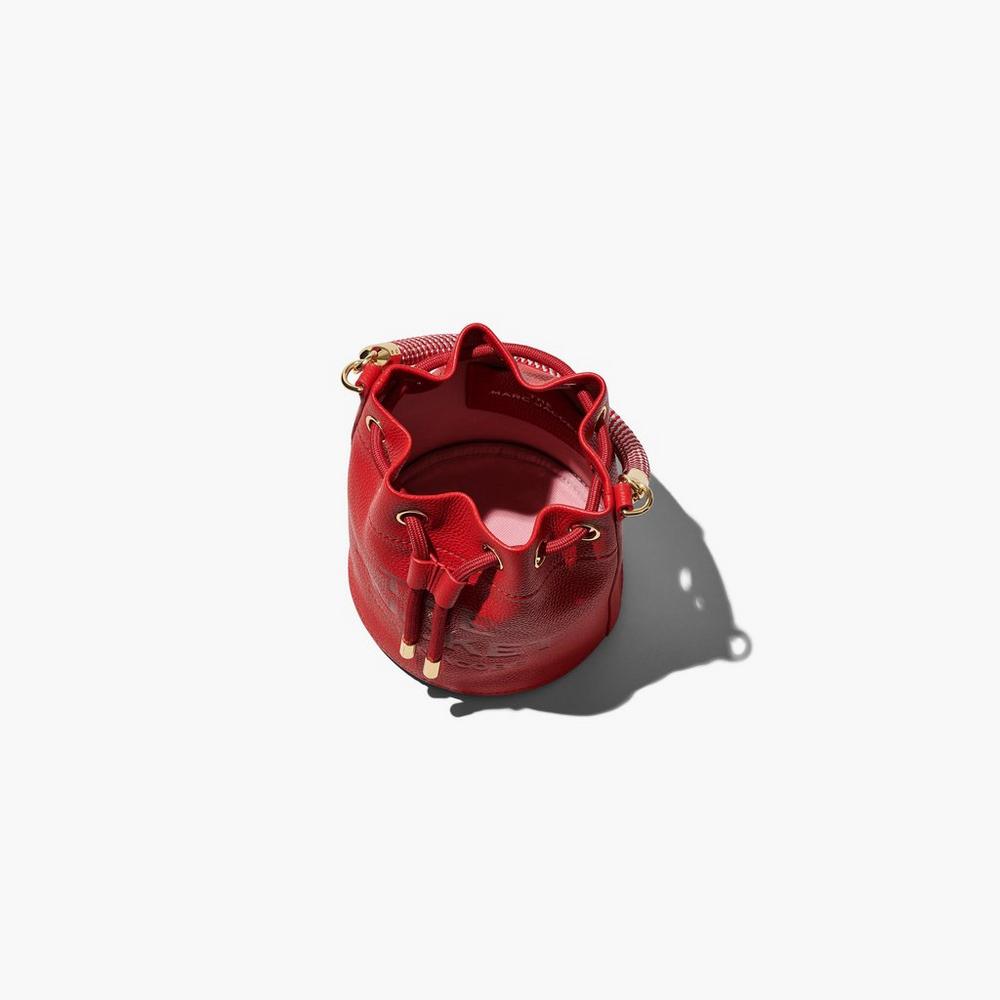 Marc Jacobs Leather Micro Women's Bucket Bag True Red  Australia |  UQW-139650