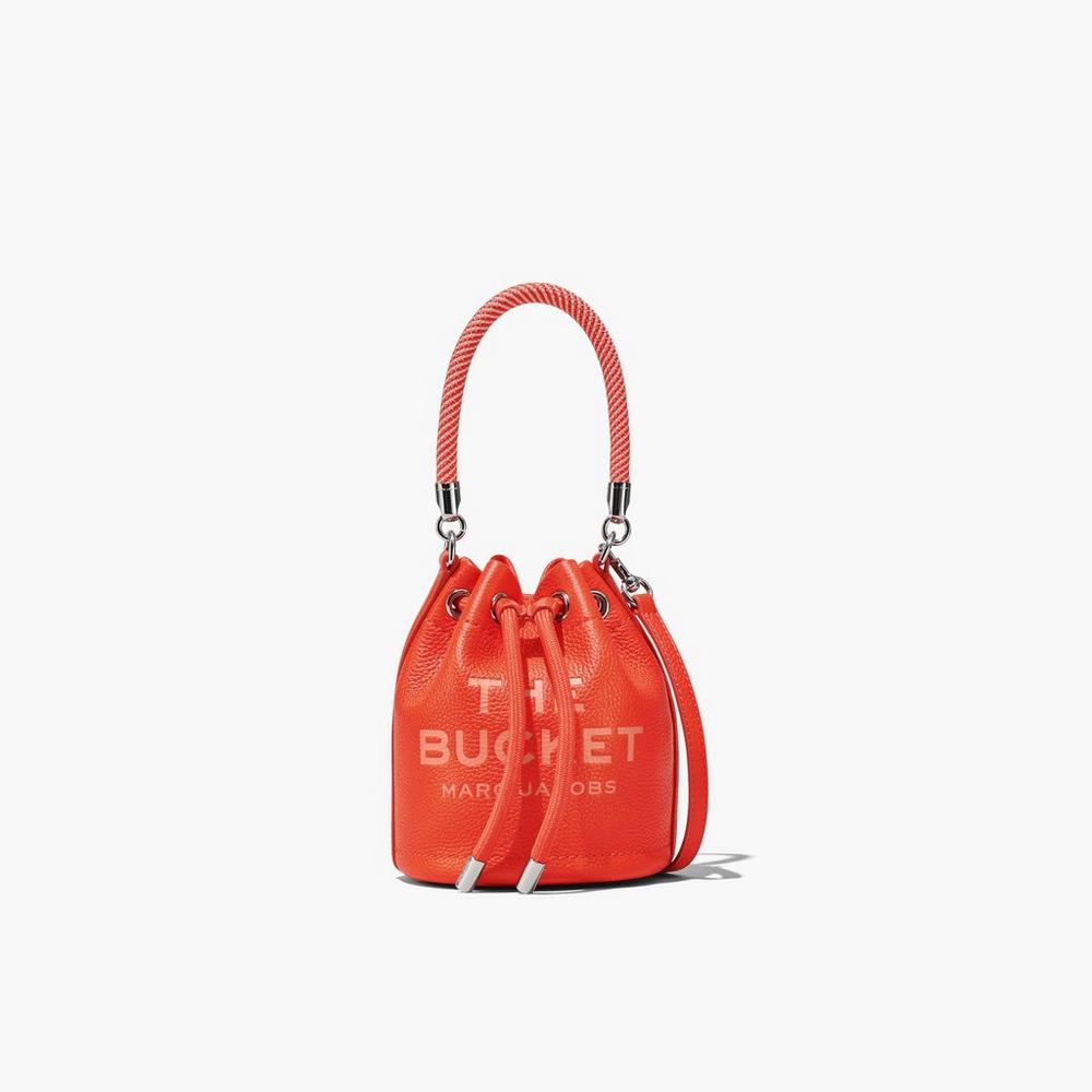 Marc Jacobs Leather Micro Women\'s Bucket Bag Electric Orange  Australia |  XEY-475316