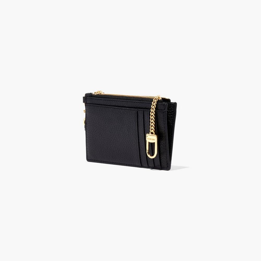 Marc Jacobs Leather Top Zip Wristlet Women's Small Wallets Black  Australia |  LDO-531742