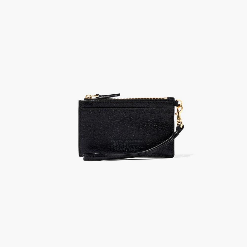 Marc Jacobs Leather Top Zip Wristlet Women\'s Small Wallets Black  Australia |  LDO-531742