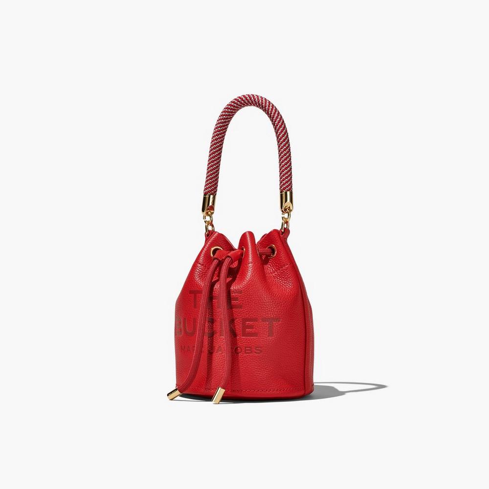 Marc Jacobs Leather Women's Bucket Bag True Red  Australia |  IUC-063814