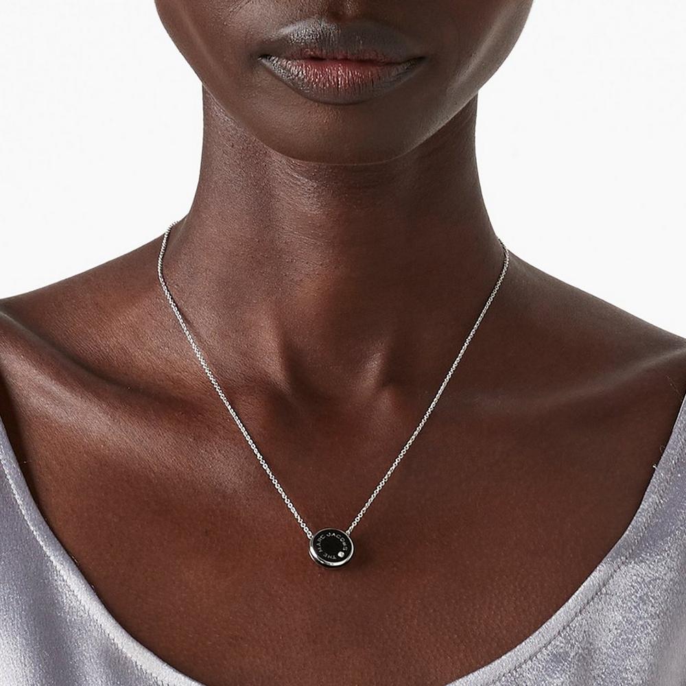 Marc Jacobs Medallion Pendant Women's Necklace Black / Silver  Australia |  GDU-304761