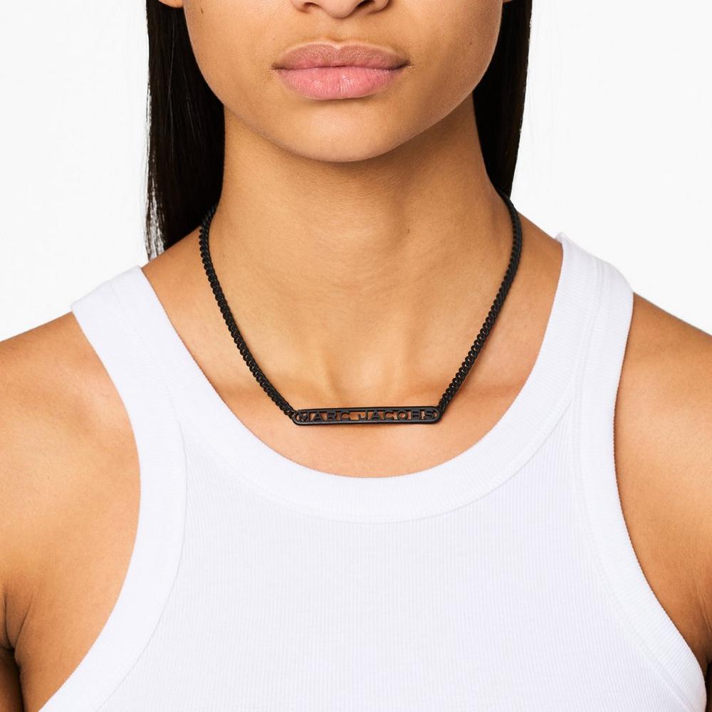 Marc Jacobs Monogram Chain DTM Women's Necklace Black  Australia |  MCK-190256