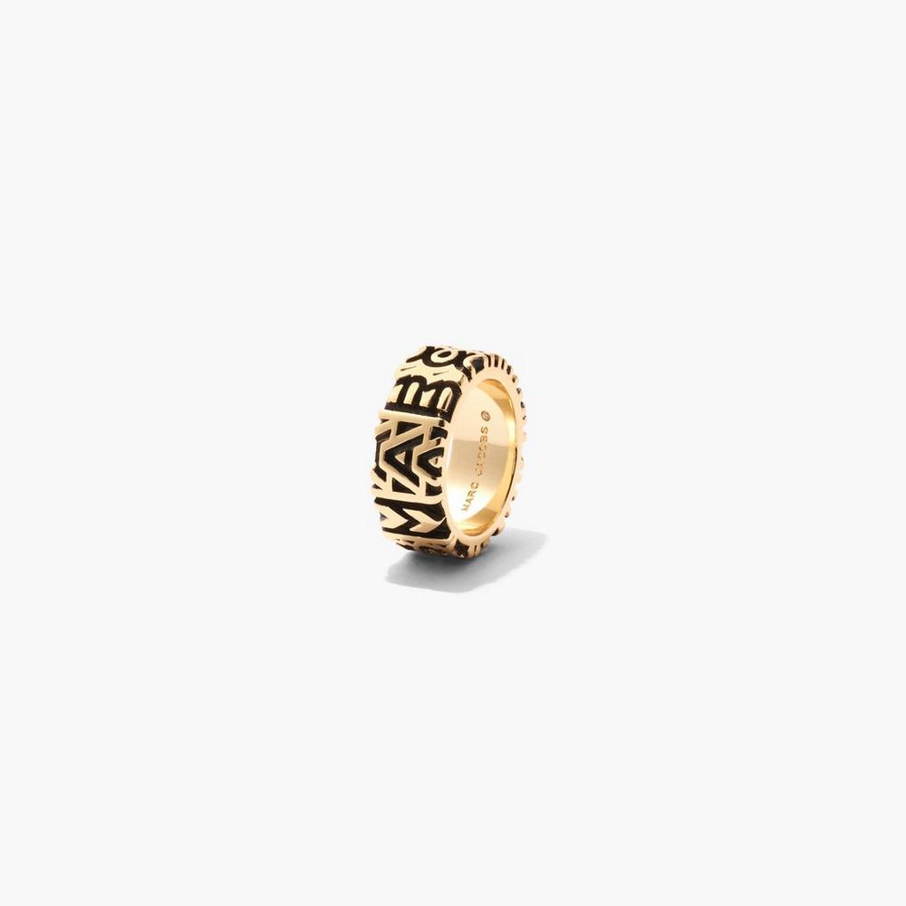 Marc Jacobs Monogram Engraved Women's Ring Aged Gold  Australia |  KVQ-145683