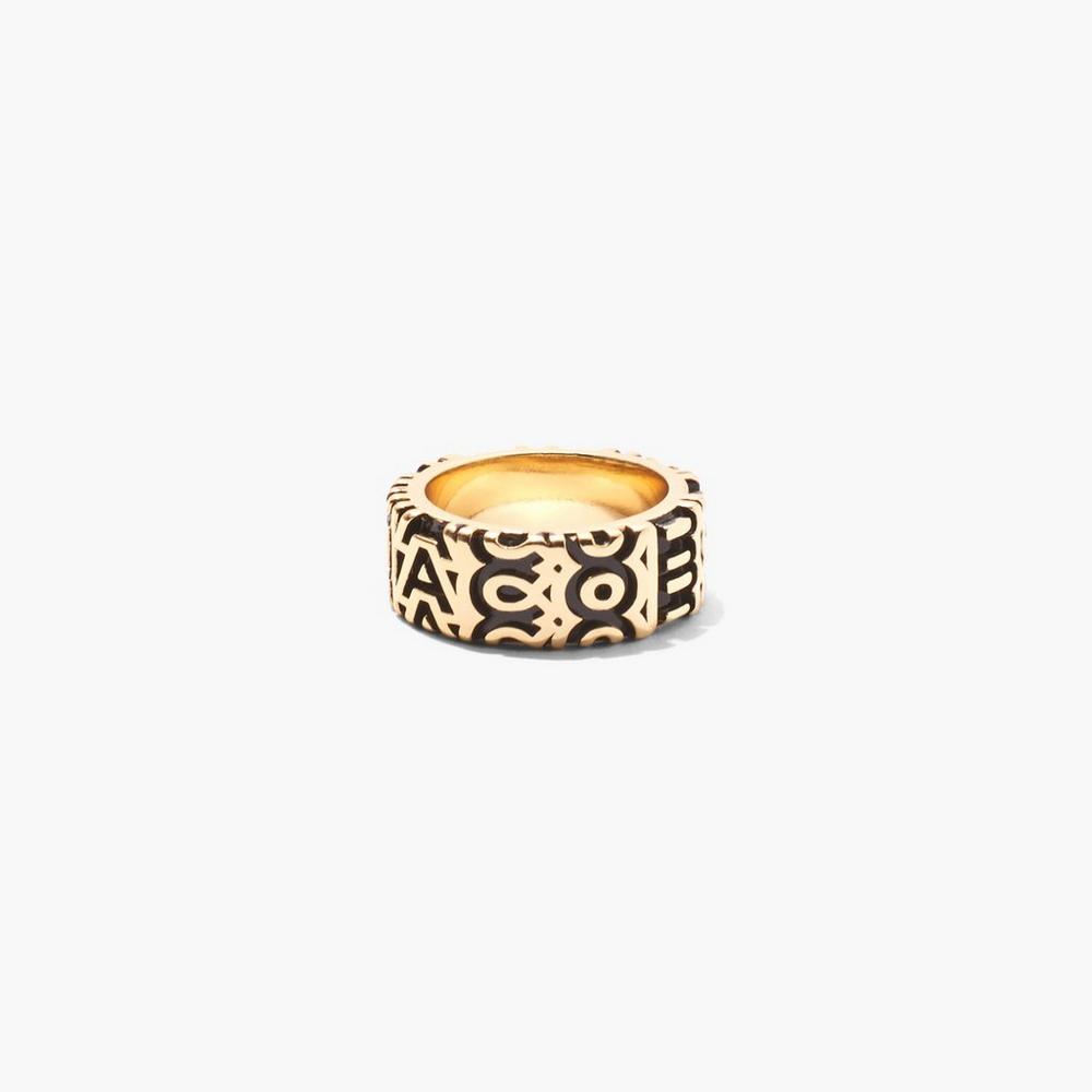 Marc Jacobs Monogram Engraved Women's Ring Aged Gold  Australia |  KVQ-145683