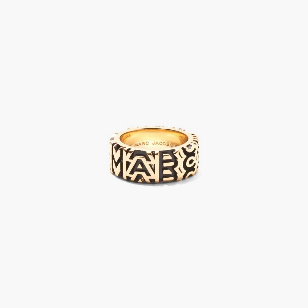 Marc Jacobs Monogram Engraved Women\'s Ring Aged Gold  Australia |  KVQ-145683