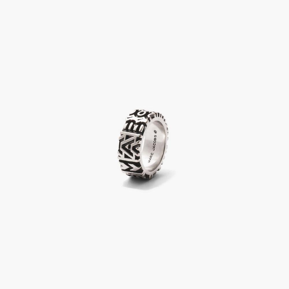 Marc Jacobs Monogram Engraved Women's Ring Aged Silver  Australia |  NCY-627159