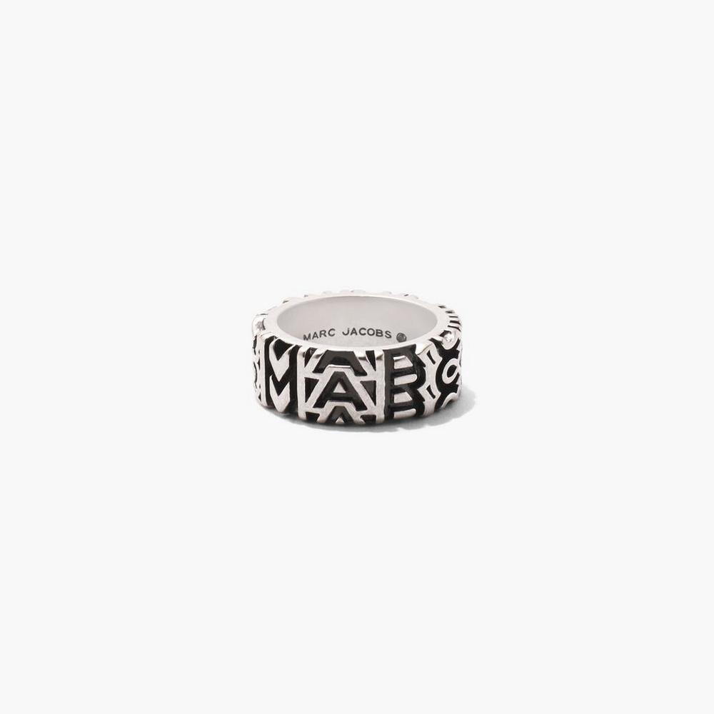 Marc Jacobs Monogram Engraved Women\'s Ring Aged Silver  Australia |  NCY-627159