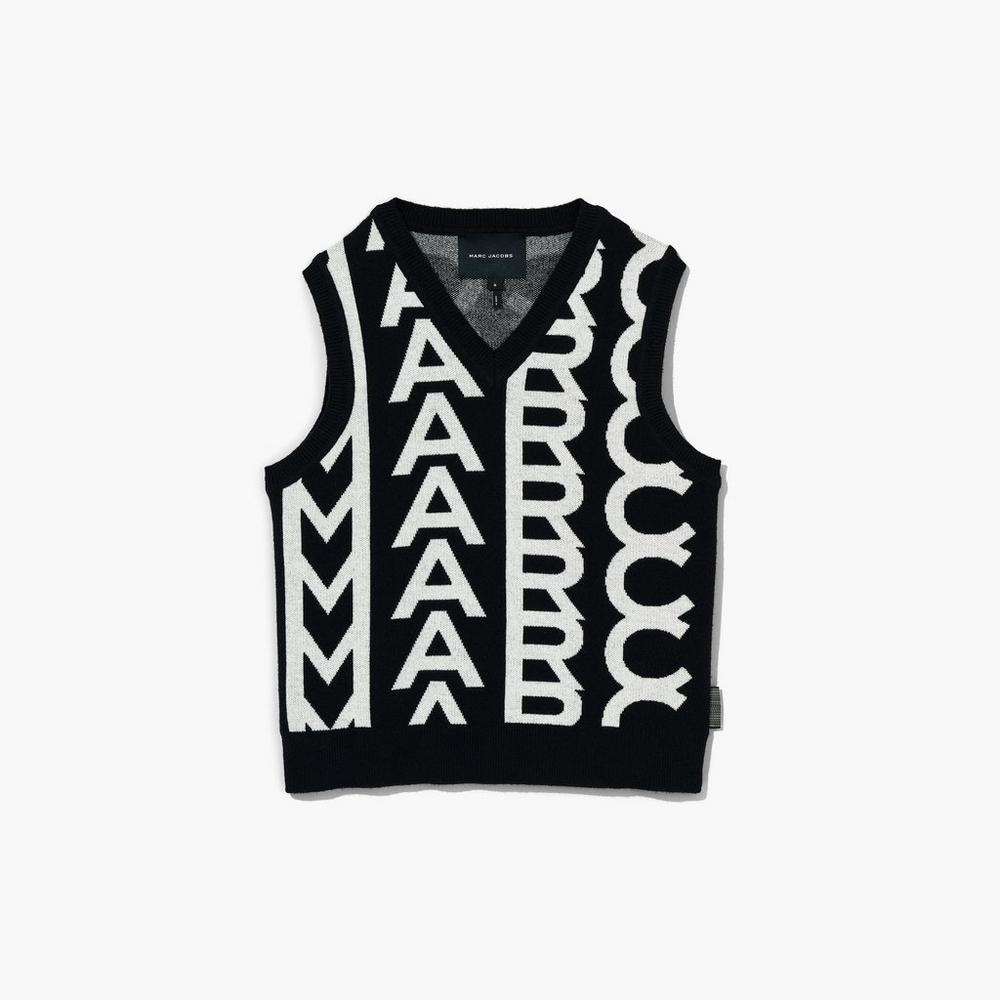 Marc Jacobs Monogram Knit Women\'s Vest Black / Ivory  Australia |  ROU-417896