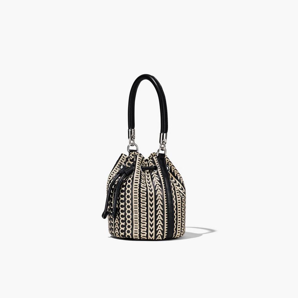 Marc Jacobs Monogram Leather Micro Women's Bucket Bag Black / White  Australia |  MGR-605429