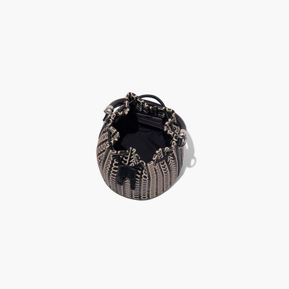 Marc Jacobs Monogram Leather Micro Women's Bucket Bag Black / White  Australia |  MGR-605429