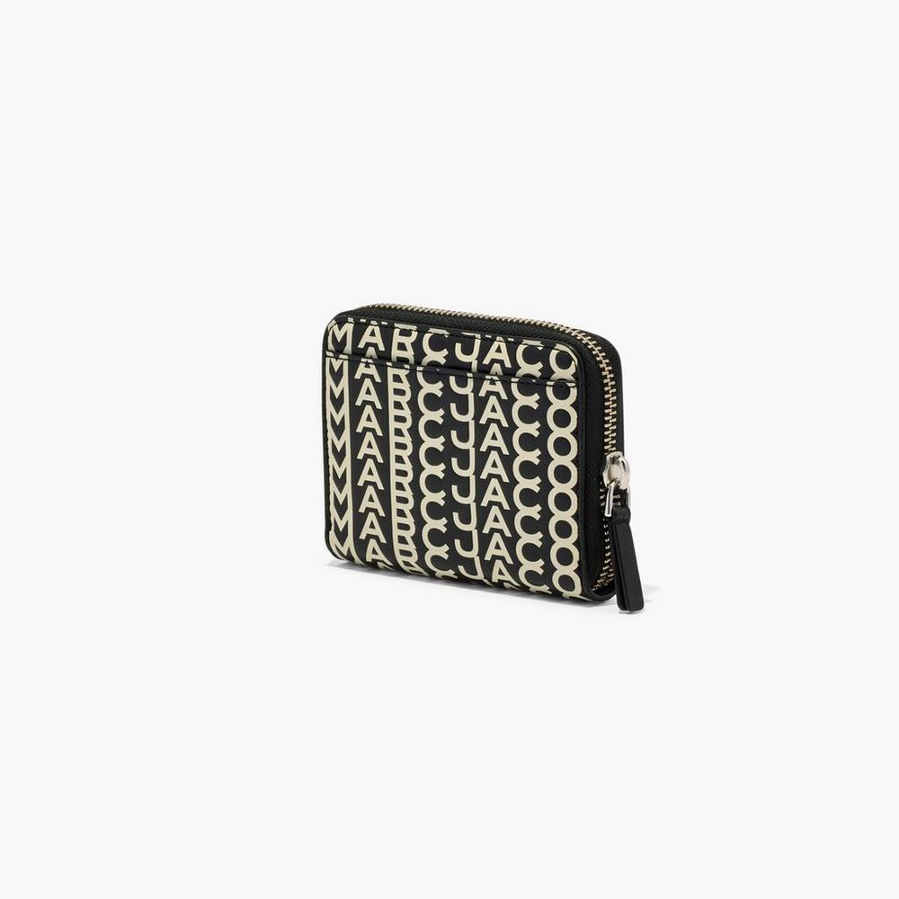 Marc Jacobs Monogram Leather Zip Around Women's Small Wallets Black / White  Australia |  IDB-163758