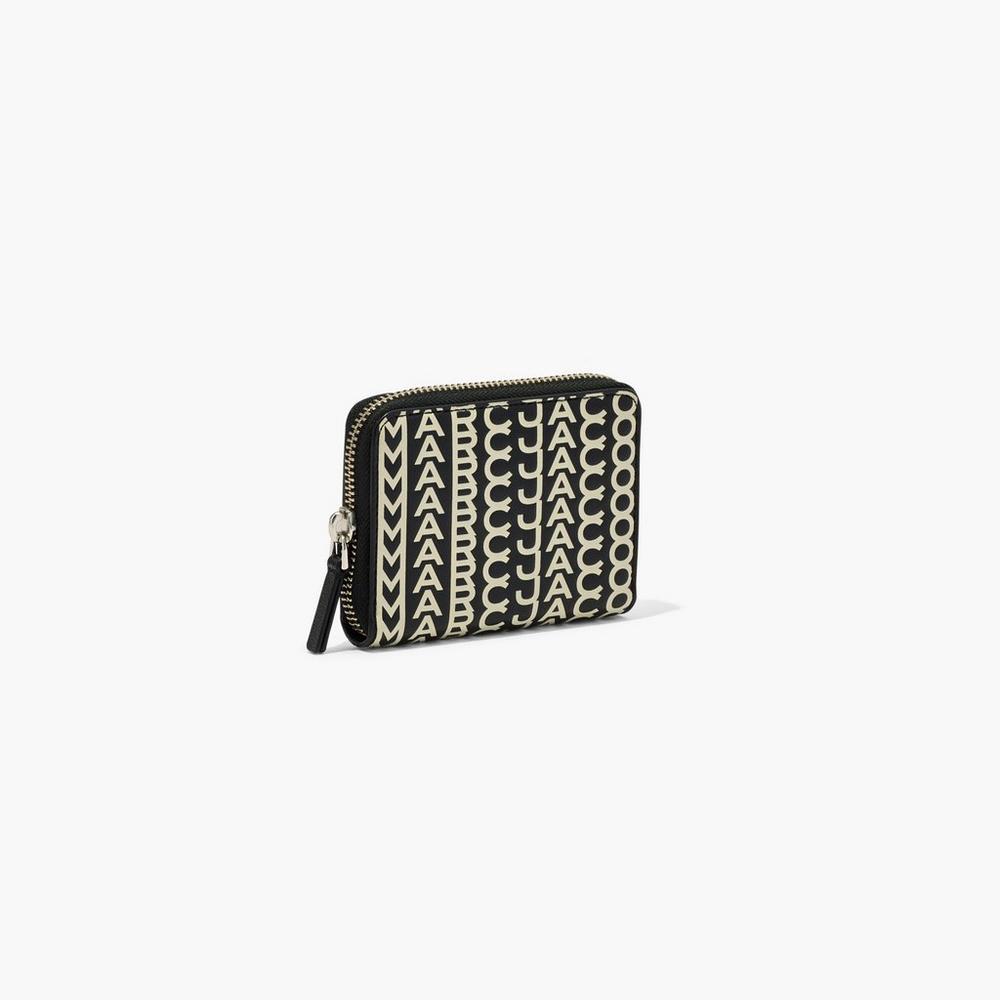 Marc Jacobs Monogram Leather Zip Around Women's Small Wallets Black / White  Australia |  IDB-163758