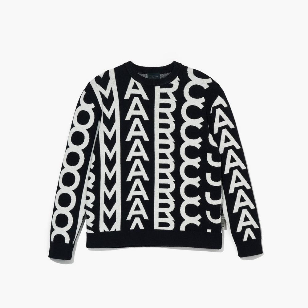 Marc Jacobs Monogram Oversized Crewneck Women\'s Sweater Black / Ivory  Australia |  DHX-605812