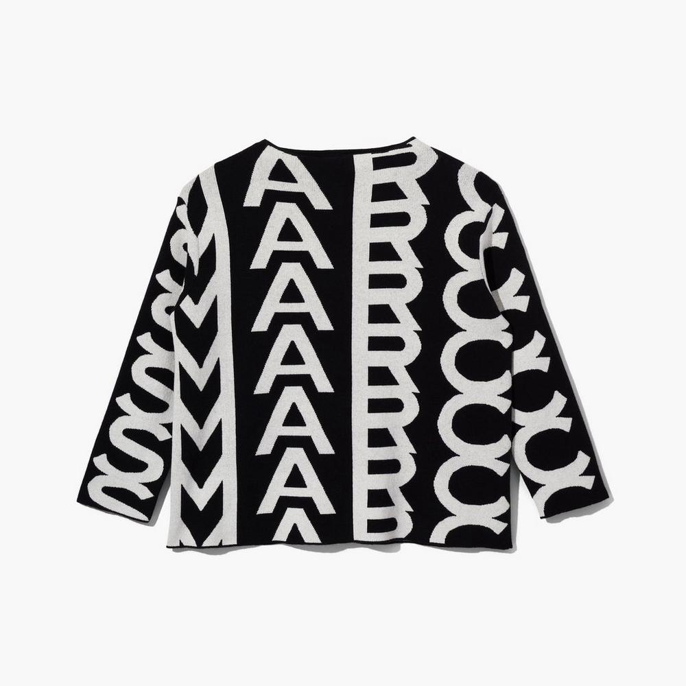 Marc Jacobs Monogram Oversized Knit Jumper Women\'s Sweater Black / Ivory  Australia |  THF-815267