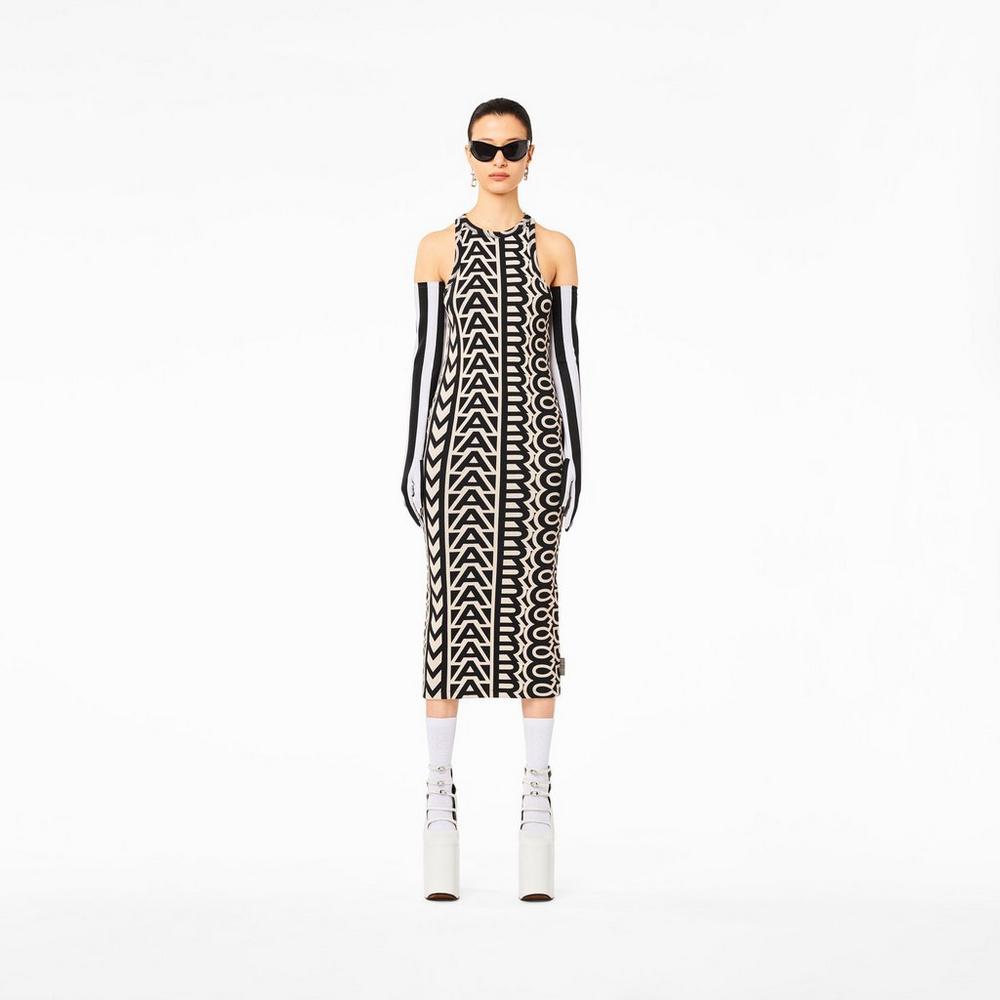 Marc Jacobs Monogram Racer Rib Women's Dress Black / Ivory  Australia |  UDG-129850