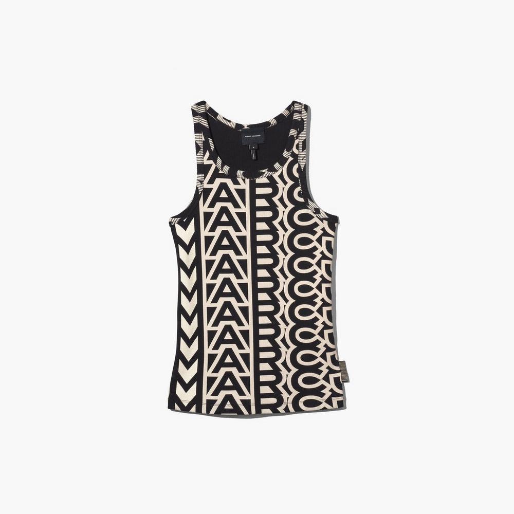 Marc Jacobs Monogram Rib Tank Women\'s Tank Black / Ivory  Australia |  JLZ-178423