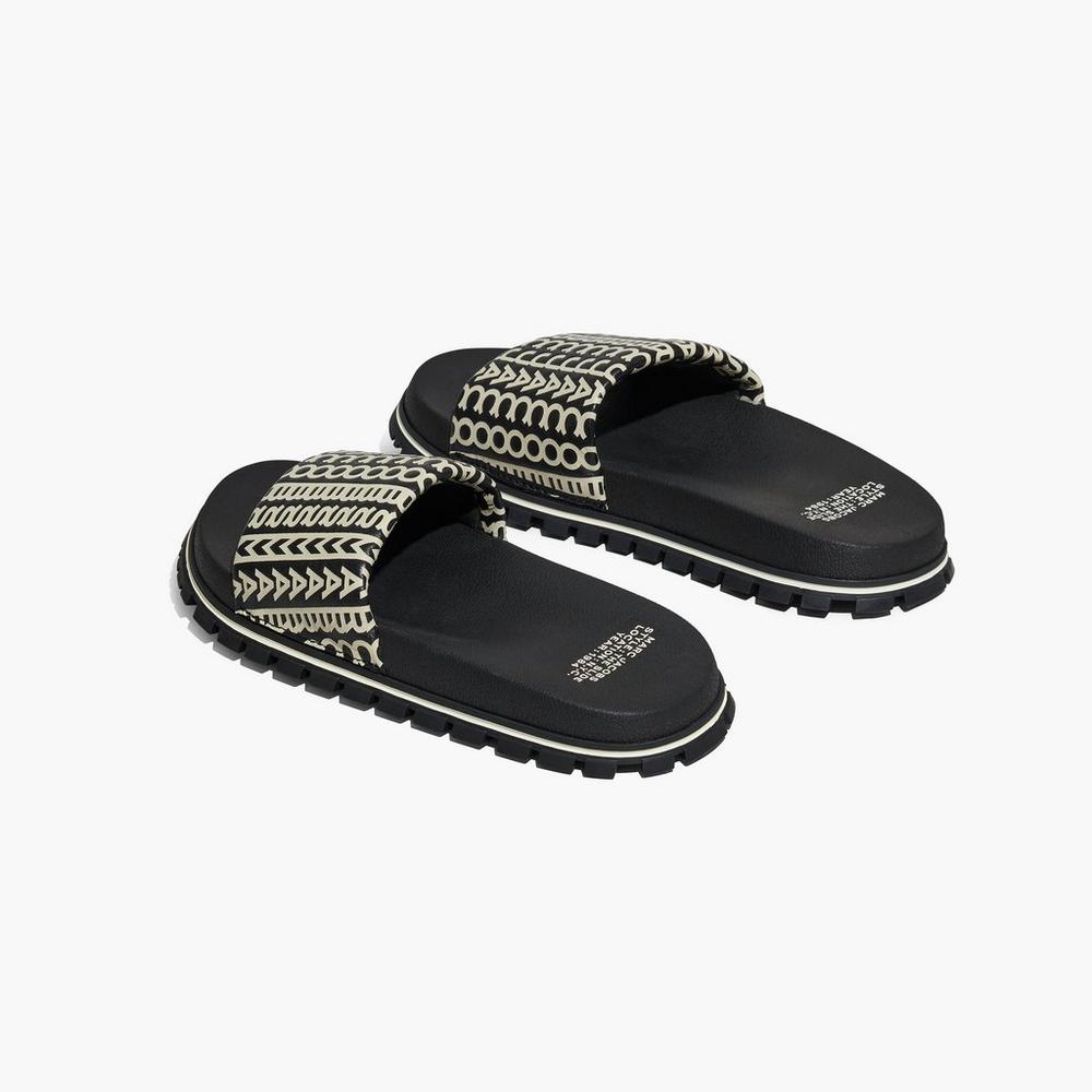 Marc Jacobs Monogram Women's Slide Black / White  Australia |  NRX-134529