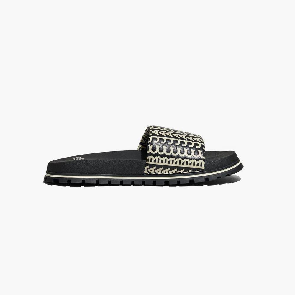 Marc Jacobs Monogram Women's Slide Black / White  Australia |  NRX-134529