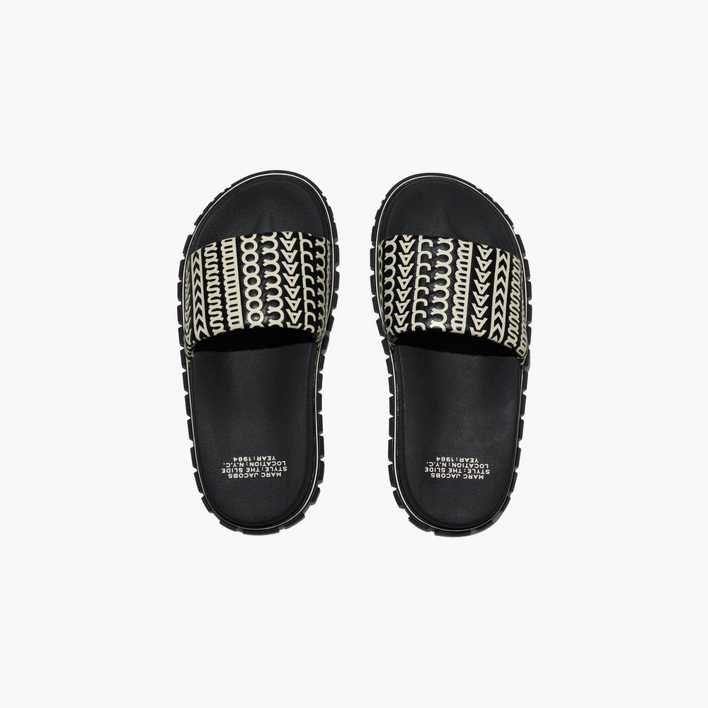 Marc Jacobs Monogram Women's Slide Black / White  Australia |  NRX-134529