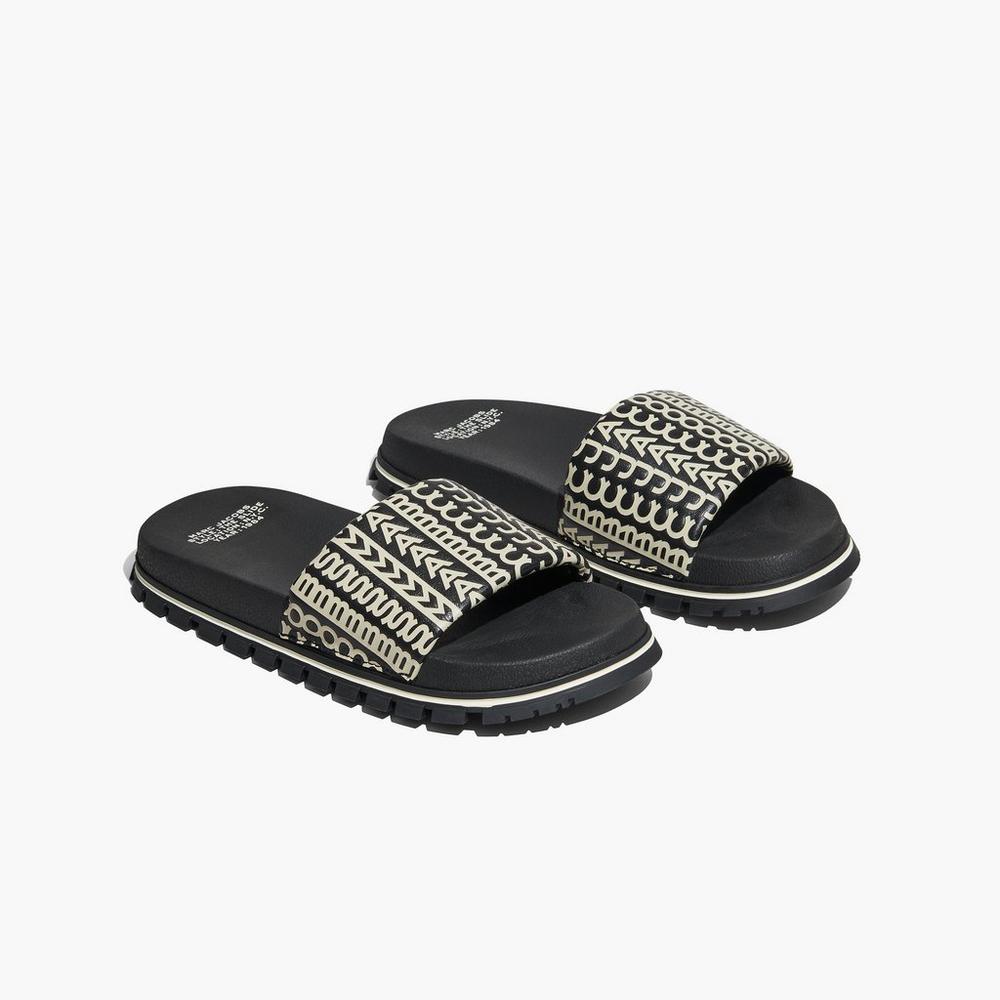 Marc Jacobs Monogram Women\'s Slide Black / White  Australia |  NRX-134529