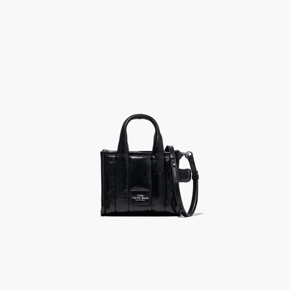 Marc Jacobs Shiny Crinkle Micro Tote Women\'s Crossbody Bags Black  Australia |  IWE-340178