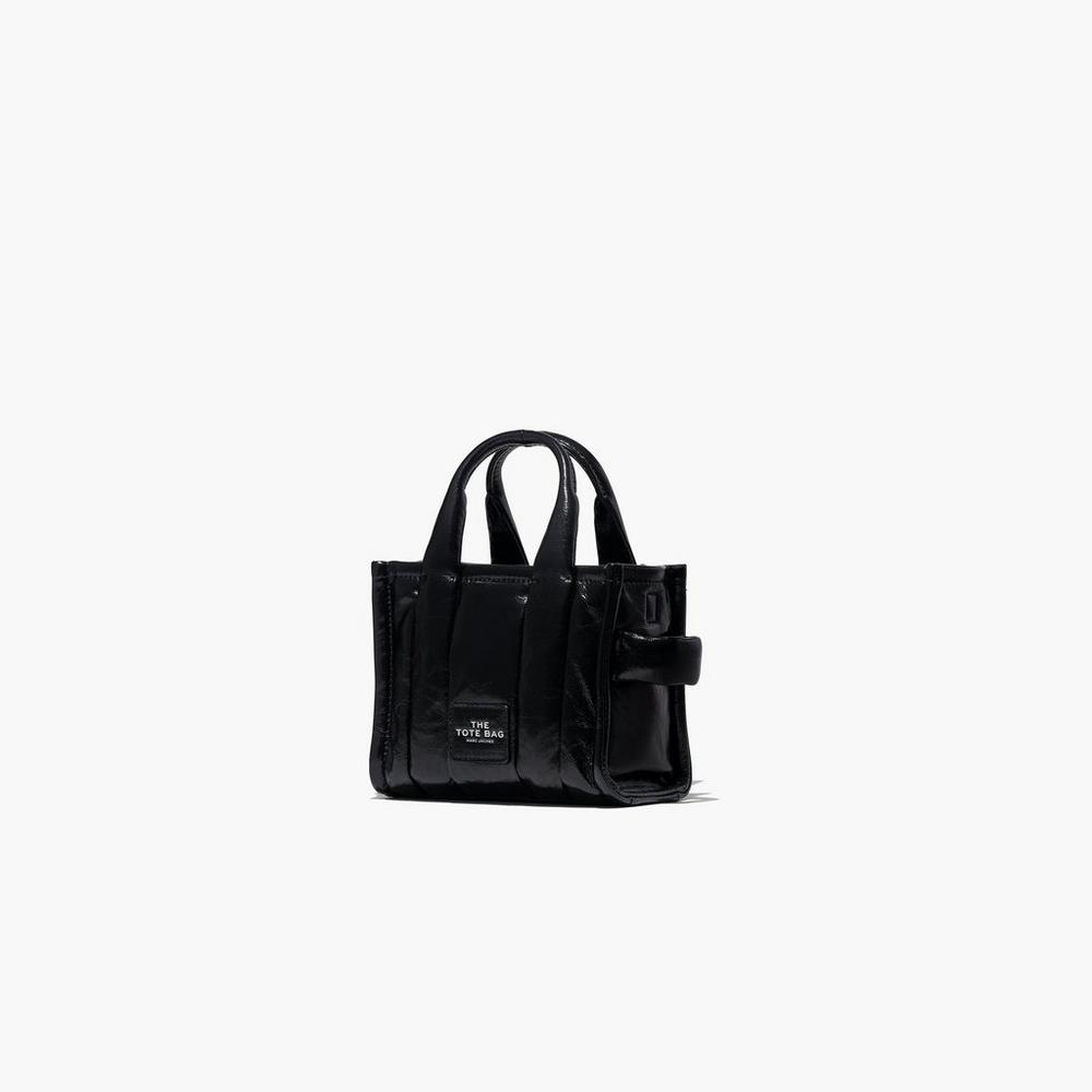 Marc Jacobs Shiny Crinkle Micro Tote Women's Tote Bag Black  Australia |  WGQ-074892