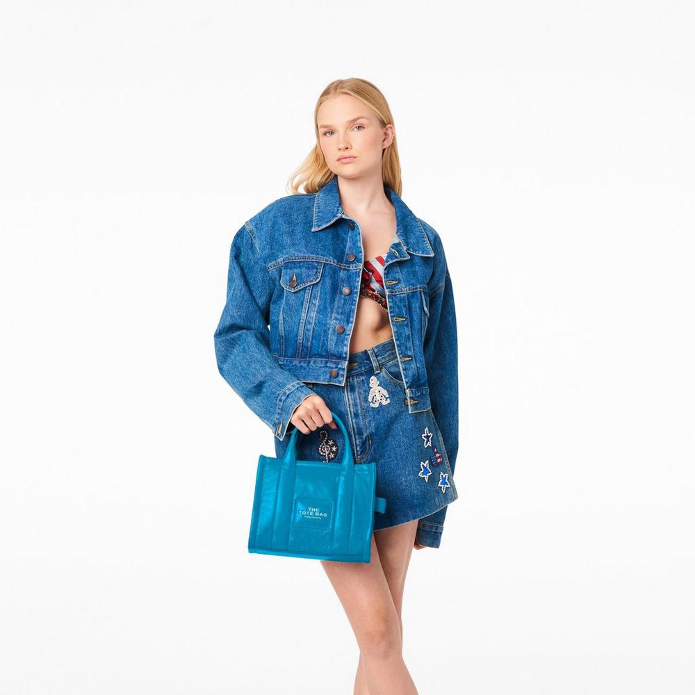 Marc Jacobs Shiny Crinkle Mini Tote Women's Crossbody Bags Air Blue  Australia |  HUF-547230