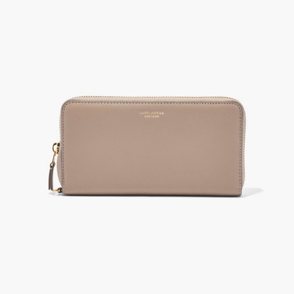 Marc Jacobs Slim 84 Continental Wristlet Women's Large Wallets Cement Brown  Australia |  QUL-108965