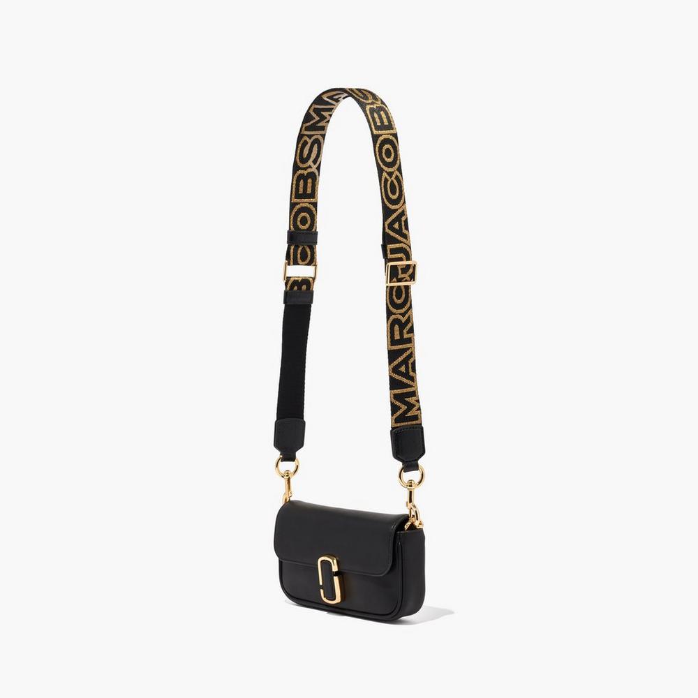 Marc Jacobs Thin Outline Logo Webbing Women's Strap Black / Gold  Australia |  RAX-753246