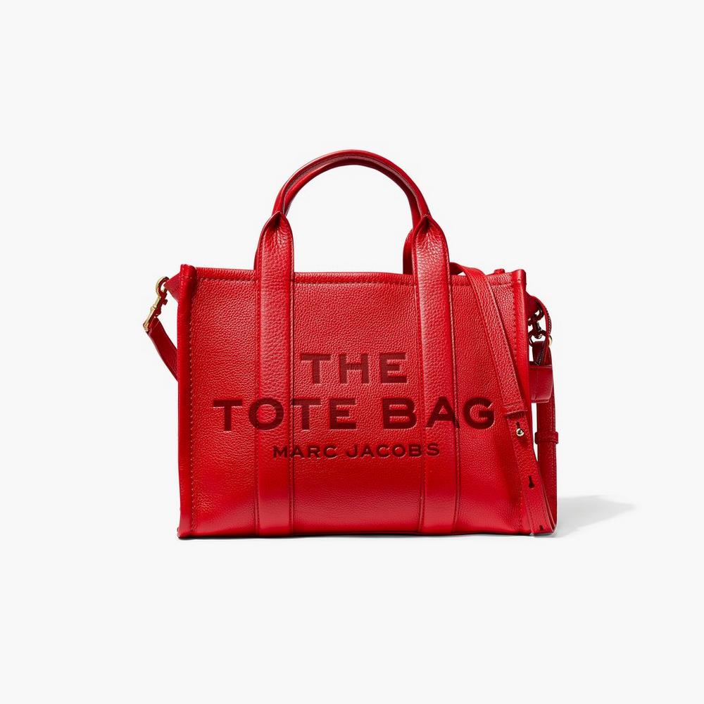 Marc Jacobs Leather Medium Women's Tote Bag True Red Australia | AJZ-162498