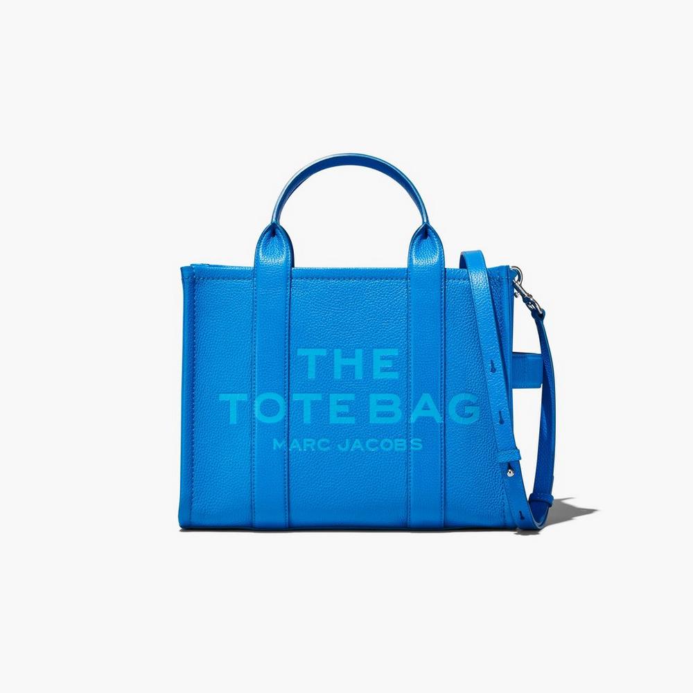 Marc Jacobs Leather Medium Women's Tote Bag Blue Sea Australia | QOR-046839