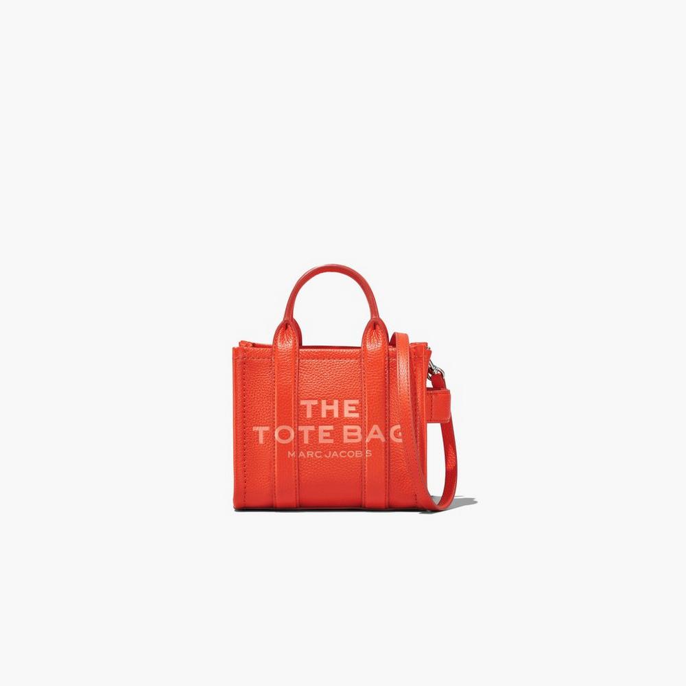 Marc Jacobs Leather Micro Women's Tote Bag Electric Orange Australia | ZNK-684172