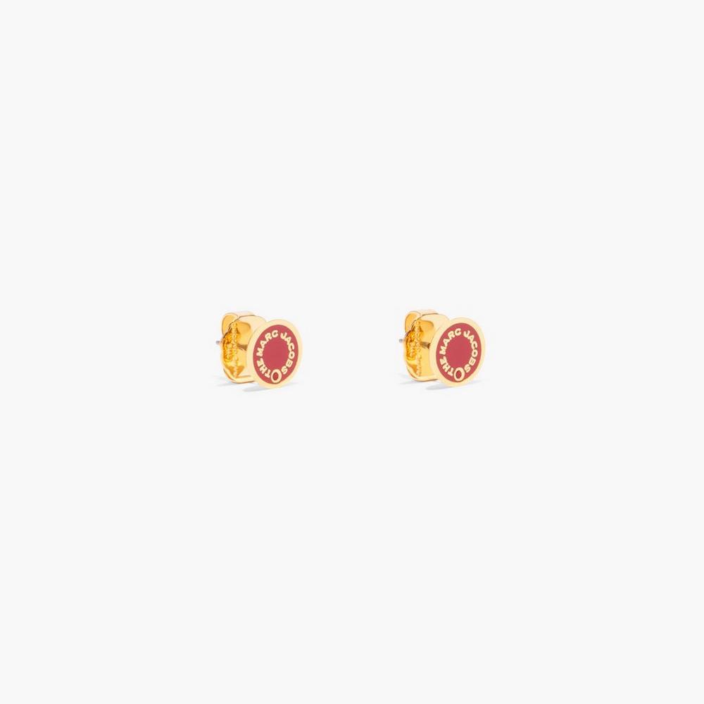 Marc Jacobs Medallion Studs Women's Earrings True Red / Gold Australia | ZFR-396087