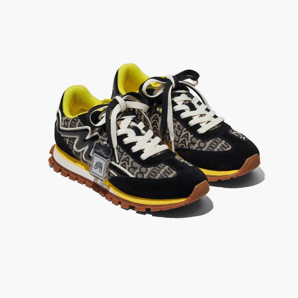 Marc Jacobs Monogram Jogger Women's Sneakers Black / Yellow Australia | GBV-053867