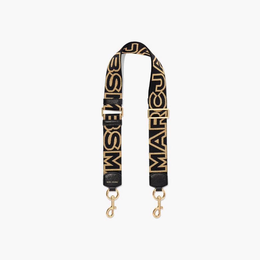 Marc Jacobs Outline Logo Webbing Women's Strap Black / Gold Australia | HSQ-827456