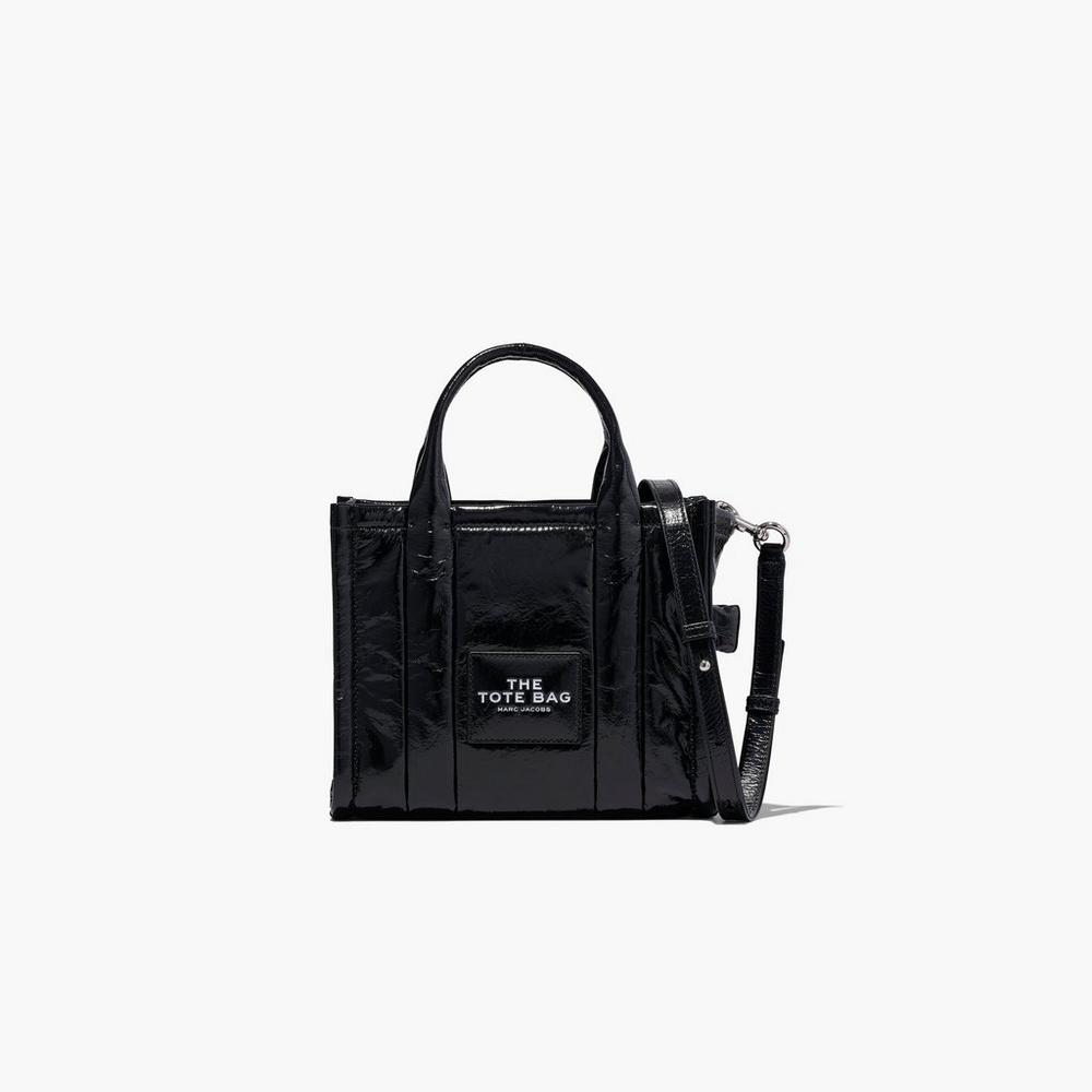 Marc Jacobs Shiny Crinkle Mini Tote Women's Crossbody Bags Black Australia | XDV-891750