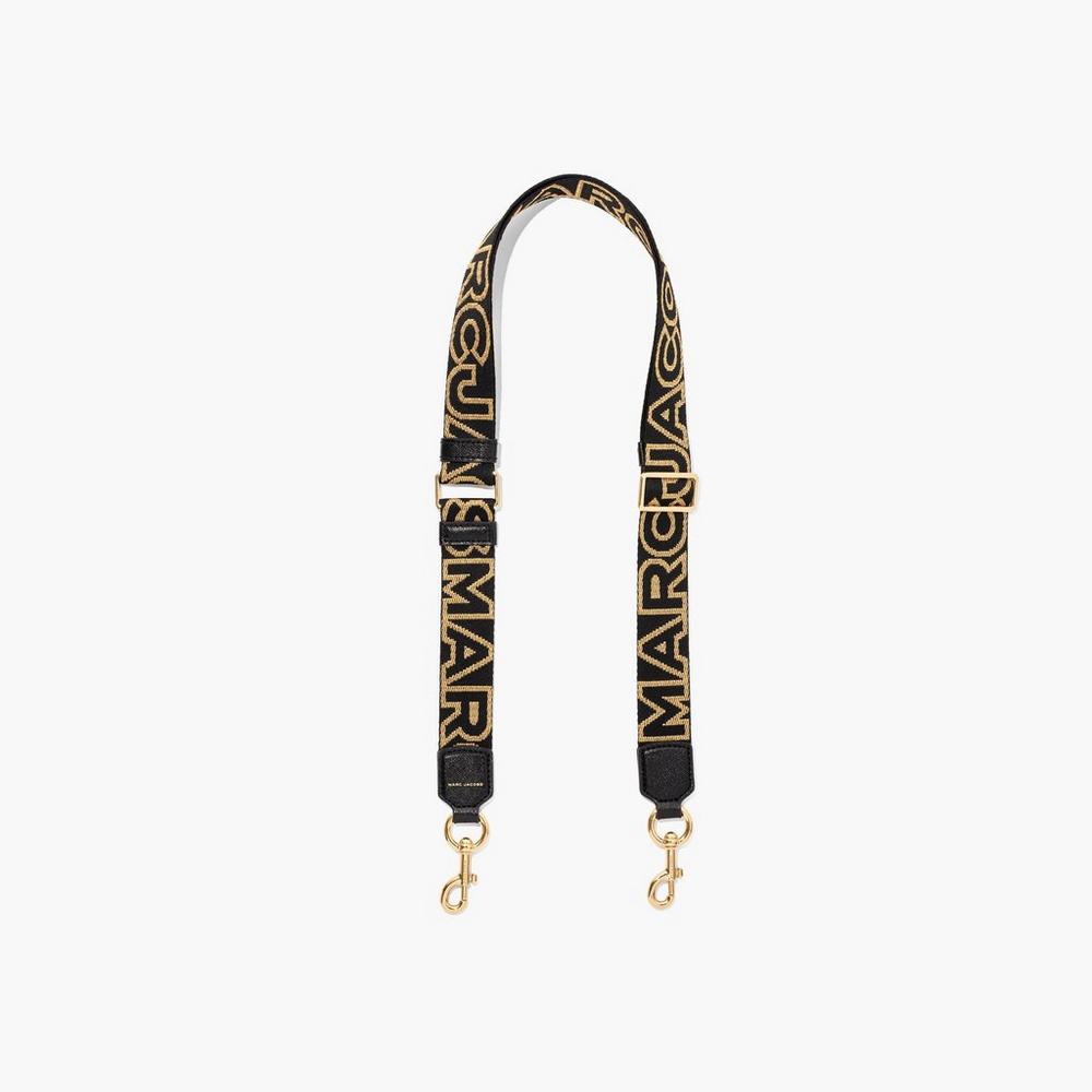 Marc Jacobs Thin Outline Logo Webbing Women's Strap Black / Gold Australia | RAX-753246